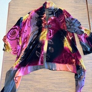 Harari vintage Colorful Velvet Open Front Jacket